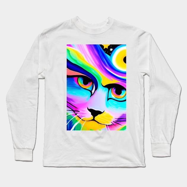 Cosmic Anime Cat Close-Up Long Sleeve T-Shirt by MONLart